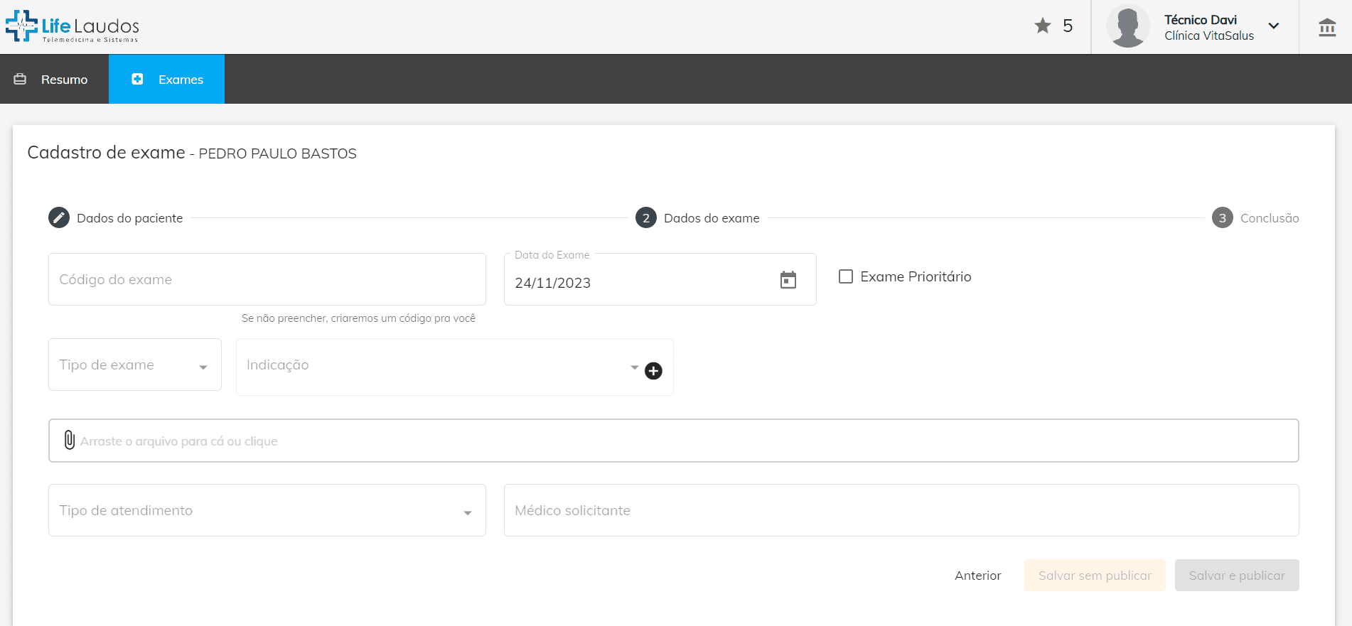 Home 4 4 - cadastro de exame